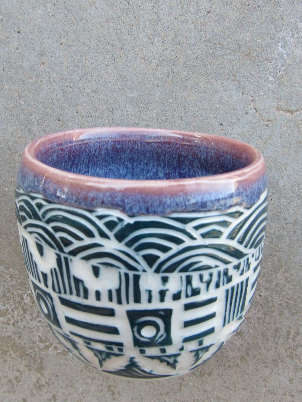 Purple and Green Sgraffito Wine Cup